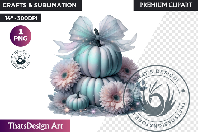 Floral Dreamy Pastel coquette pumpkin with bow PNG Clipart