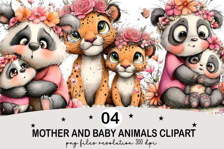 Mother and Baby Animals Clipart Watercolor png