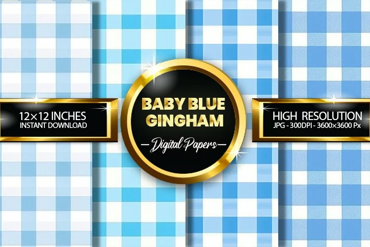 Baby Blue Gingham Digital Papers - 04 Variations
