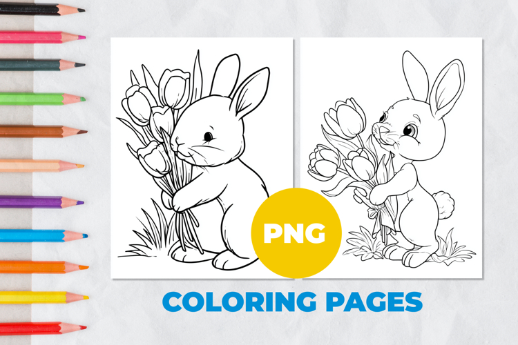 Rabbit with tulips Coloring Page | Coloring book