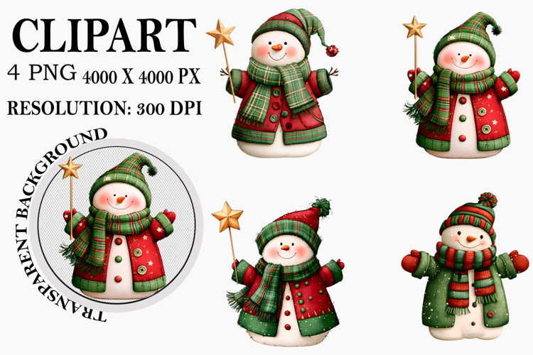 Whimsical Christmas Snowman Clipart Watercolor PNG