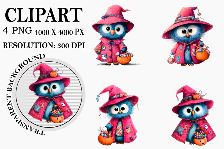 Whimsical Halloween Owl Clipart Watercolor PNG