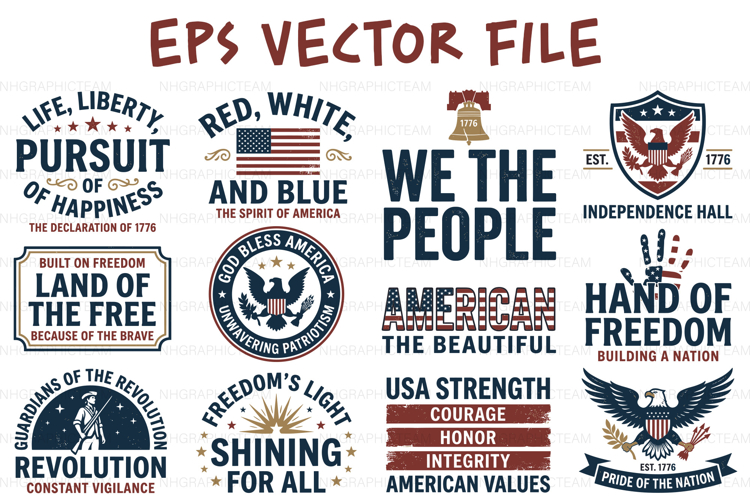 Patriotic USA Vintage American Badge Bundle T-Shirt EPS Pack