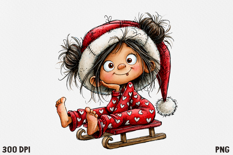 Cute Christmas Girl Clipart PNG, Funny Holiday Girl.