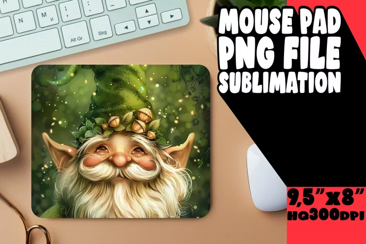 Enchanted Garden: Gnome Mouse Pad Design Watercolor