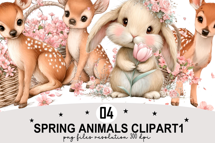 Whimsical Spring Animals Clipart Watercolor png