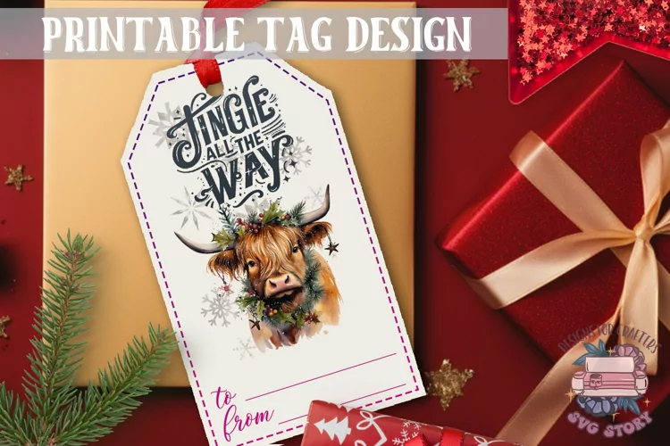 Watercolor Christmas Gift Tag Highland Cow Ornaments