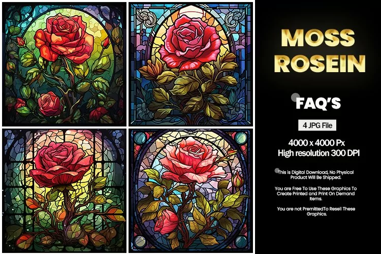 Stained Glass Moss Rosein Square Coaster - 04 Variations