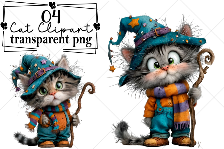 Whimsical Cat Clipart Watercolor PNG example image 1