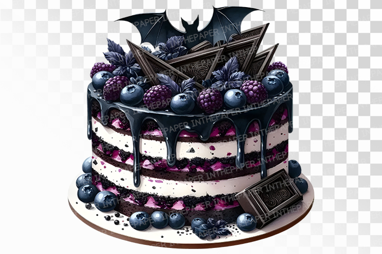 Gothic Black Halloween Drip Cake PNG
