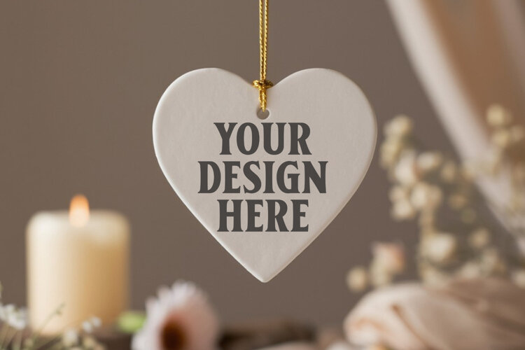Christmas Heart Ornaments Mockup | Hanging Glass Heart Ornam example image 1