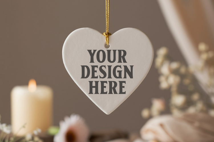 Christmas Heart Ornaments Mockup | Hanging Glass Heart Ornam