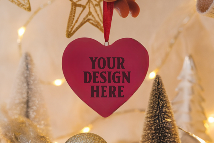 Heart Shaped Christmas Ornament Mockups | Frosted Glass Holi