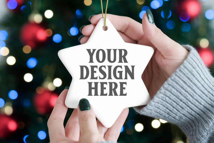 Christmas Star Ceramic Ornaments Mockup example image 1