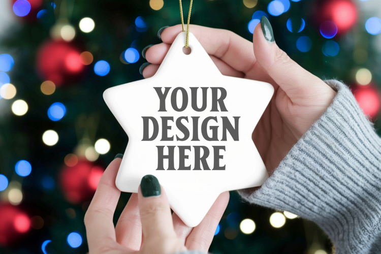 Christmas Star Ceramic Ornaments Mockup