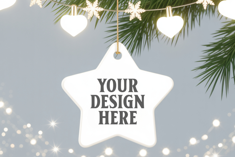 Christmas Star Ceramic Ornaments Mockup | Holiday Star Ornam