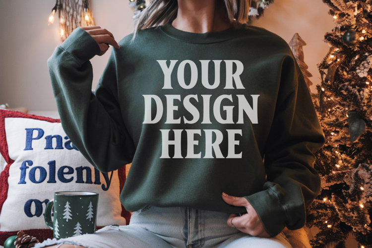 Comfort Colors 1566 Blue Spruce Sweatshirt Mockup Real Model