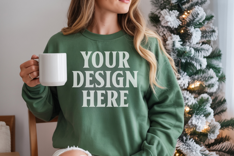 Comfort Colors 1566Light Green Sweatshirt Mockup, Cozy Boho