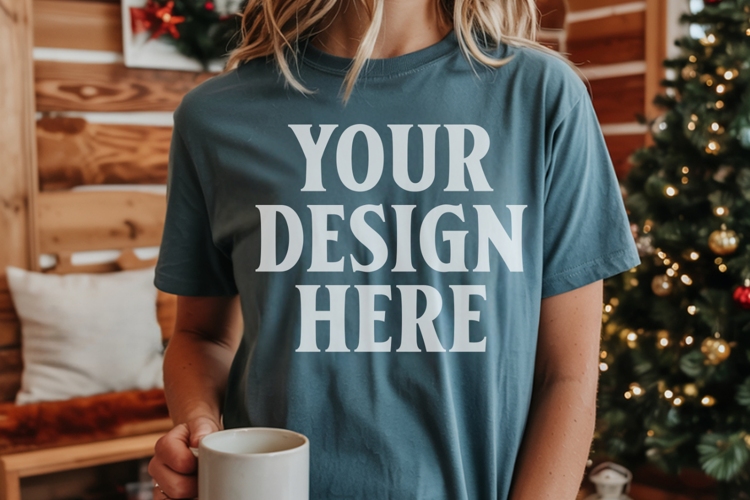 Christmas Comfort Colors 1717 Blue Spruce T-Shirt Mockup Rea