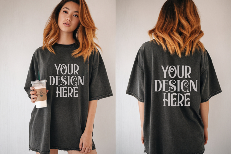 Comfort Colors 1717 Black Front & back T shirt mockups