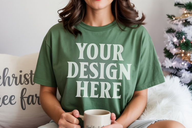 Island Green Comfort Colors 1717 Christmas Shirt Mockup, Coz