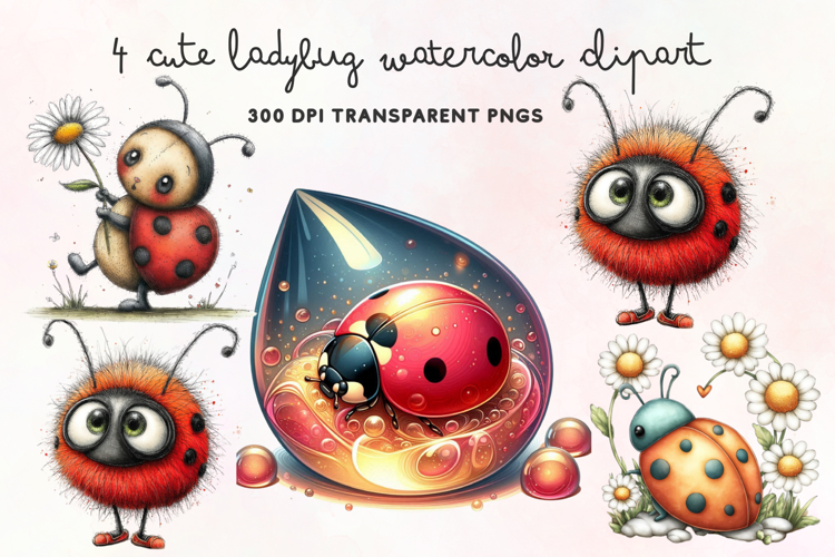 Cute Ladybug Watercolor Clipart PNG