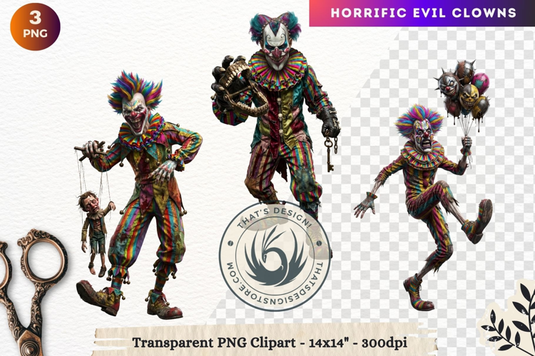 Horrific Evil Clown Clipart - Creepy Circus PNG Graphics