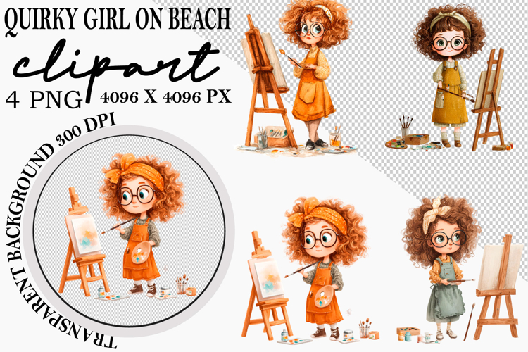 Whimsical Quirky Girl on Beach PNG Clipart Watercolor png