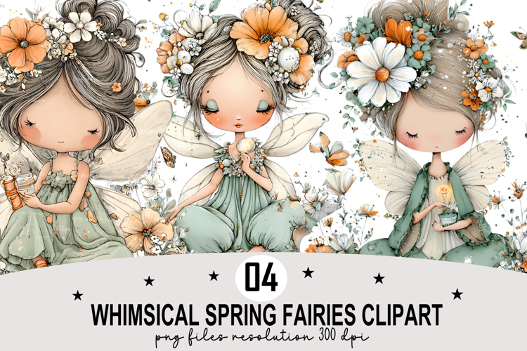 Whimsical Spring Fairies Clipart Watercolor PNG