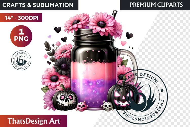 Pastel Goth Halloween Drinks - Kawaii Spooky Clipart PNG
