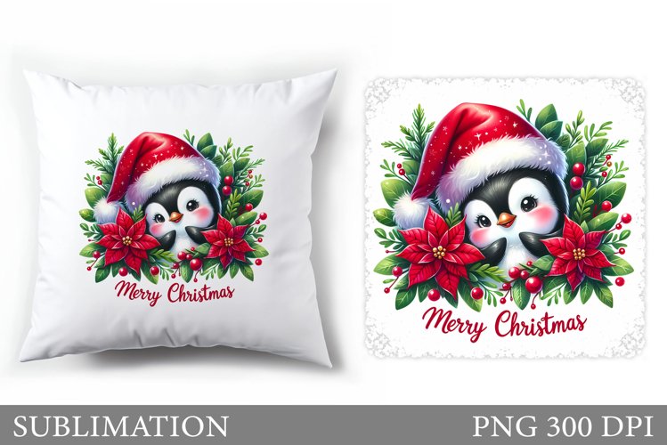 Christmas Penguin Pillow. Christmas Pillow Sublimation example image 1