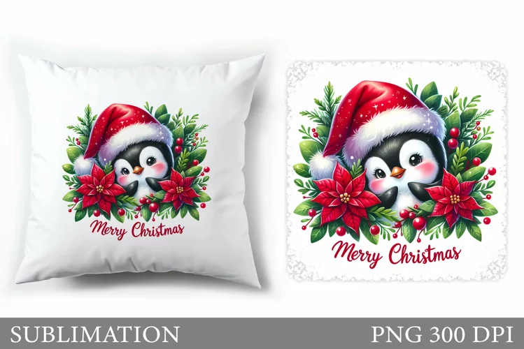Christmas Penguin Pillow. Christmas Pillow Sublimation