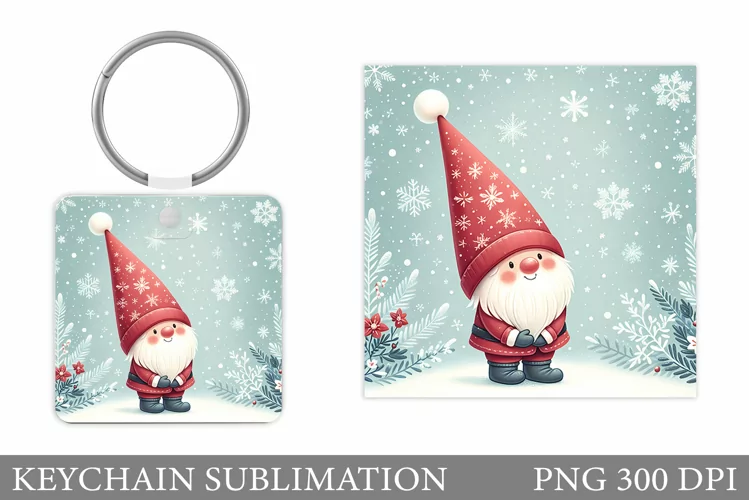 Christmas Gnome Keychain. Christmas Keychain Sublimation