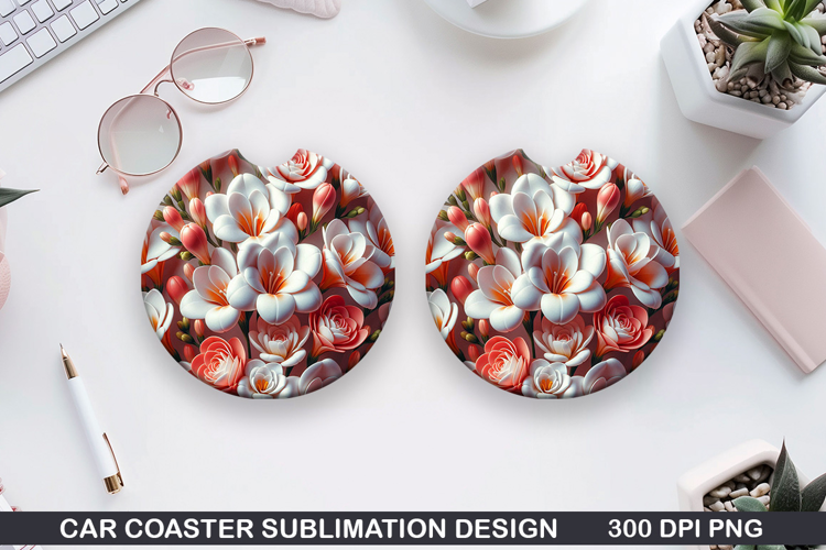 Flowers Car Coaster Sublimation| Summer Flowers Coaster PNG