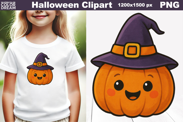 Smiling Pumpkin PNG | Cute Halloween Witch Clipart