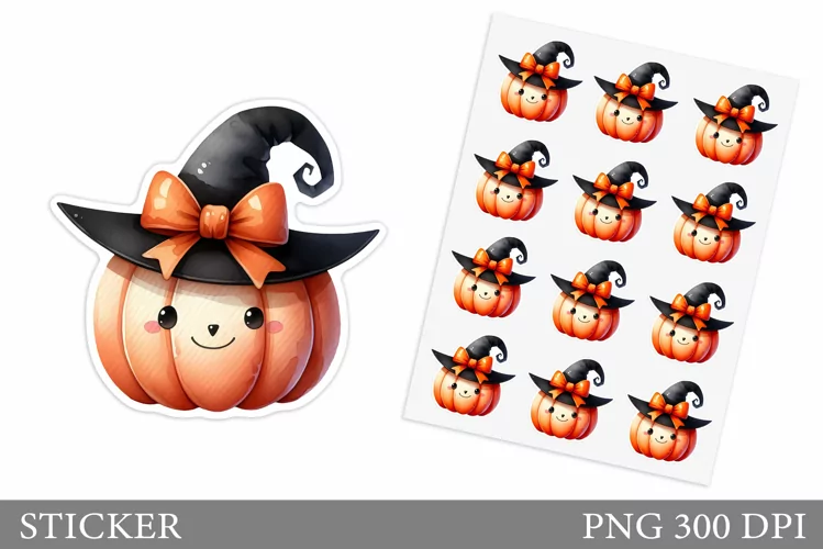 Cute Pumpkin Sticker Template. Cute Halloween Sticker Design