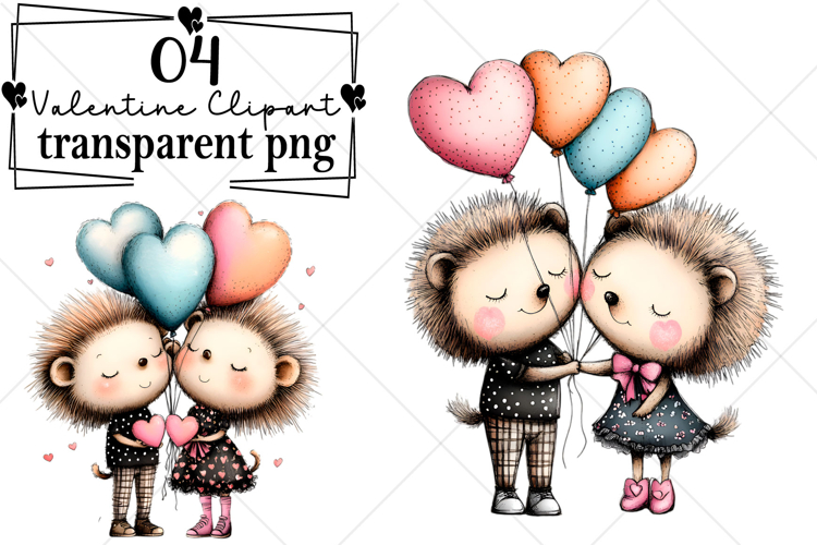 Whimsical Forest Valentine Animals Clipart Watercolor PNG