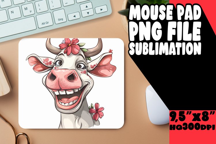 Playful Farm Cow Watercolor Mouse Pad PNG