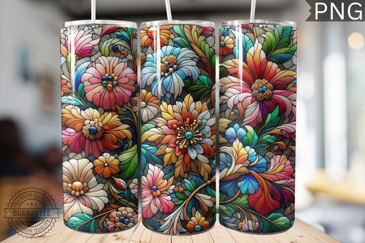 Embroidered Flowers Tumbler Wrap - High Quality 300 Dpi