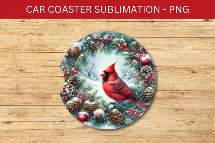 rounded car coaster - cardinal bird