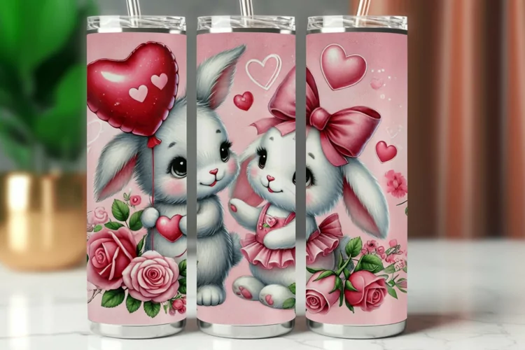 Valentine Tumbler Wrap 20 oz - rabbit bunny couple