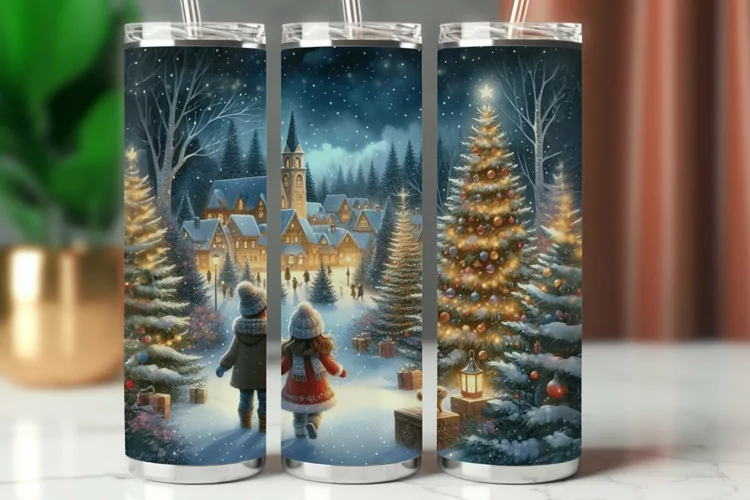Tumbler Wrap 20 oz - boy and girl christmas