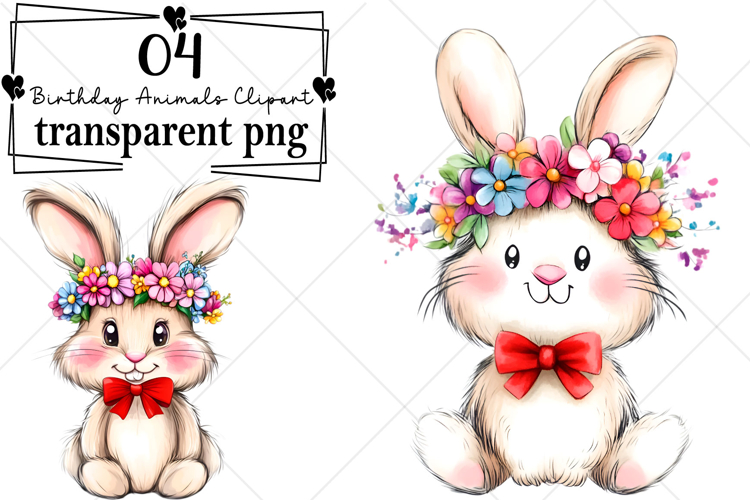 Whimsical Birthday Animals Clipart Watercolor PNG