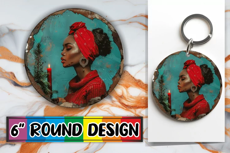 Sublimation Round Design Winter Woman Portrait Keychain