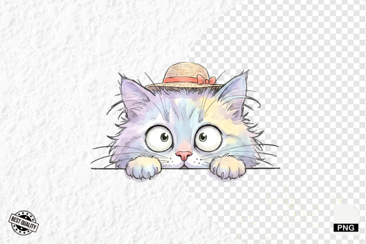 Summer Cat Peeking Clipart