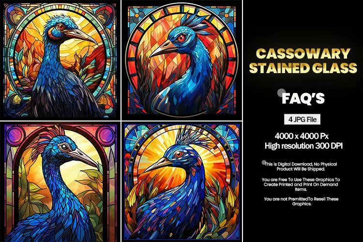 Cassowary Stained Glass Square Coaster - 04 Variations