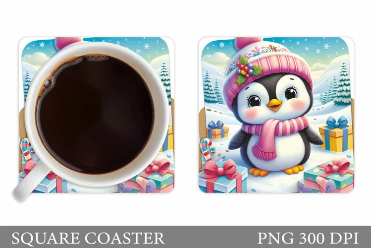 Cute Penguin Coaster Design. Christmas Coaster Sublimation
