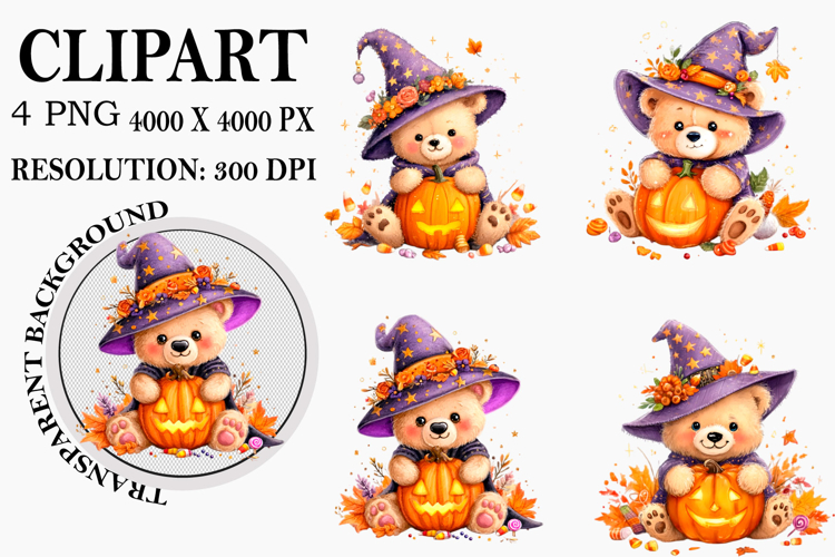Halloween Bear Clipart Watercolor PNG