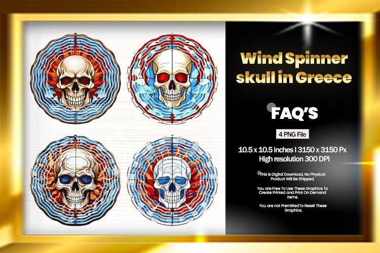 Skull in Greece Flag Wind Spinner Sublimation - 04 Variation