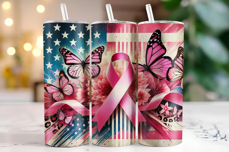 Pink Awareness Ribbon Tumbler Wrap | Sublimation | Tumblers